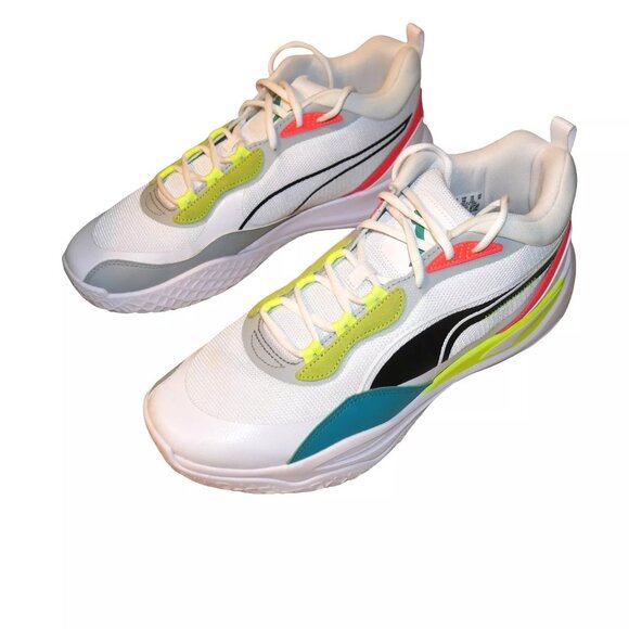 PUMA Playmaker Pro Shoes Men's Size 12 Reflective Hi-Viz White Fiery Coral EUC - Picture 3 of 13